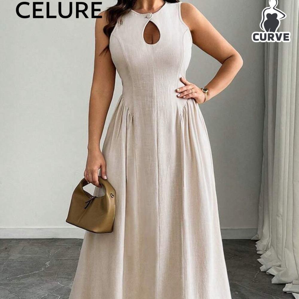 SHEIN Cream Pleated Sundress for Wedding Guest
